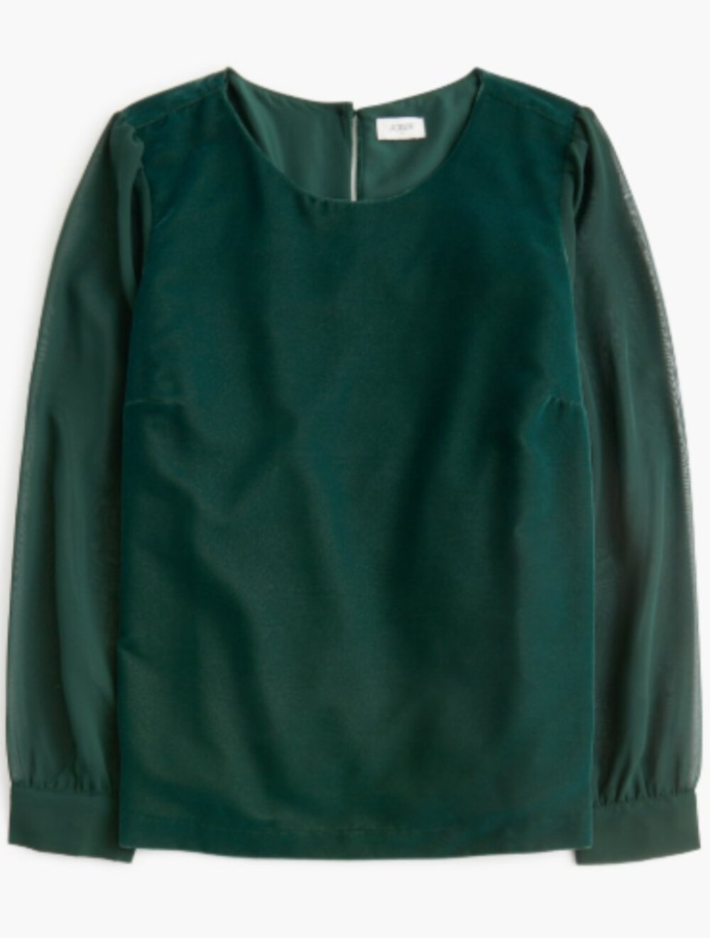 J. Crew Emerald Green Velvet Puff Long Sleeve Blouse L